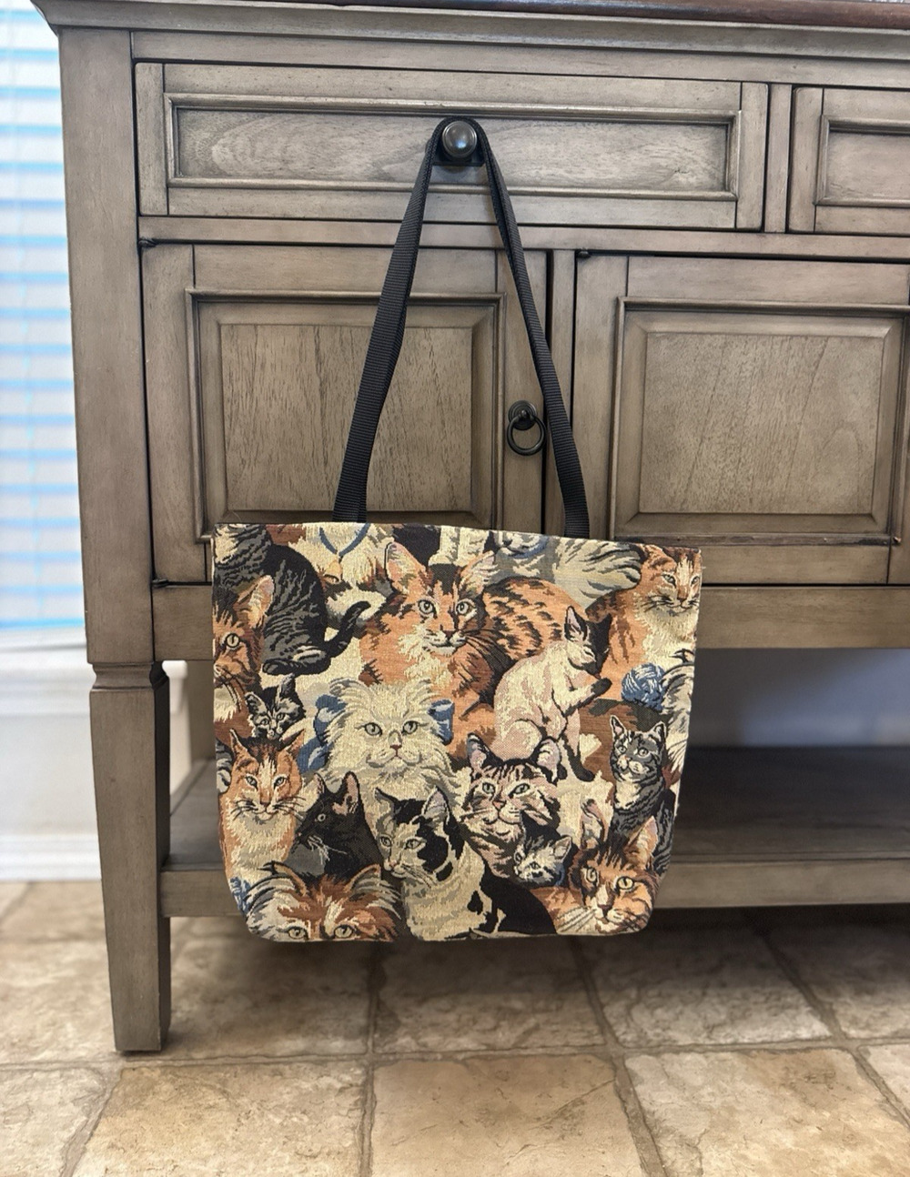 Cat Print Tapestry Tote Carryall Handbag Danny K Made USA CottageCore Grannycore